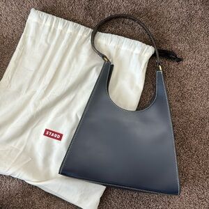 Staud Rey Shoulder bag- Navy bag with brown strap